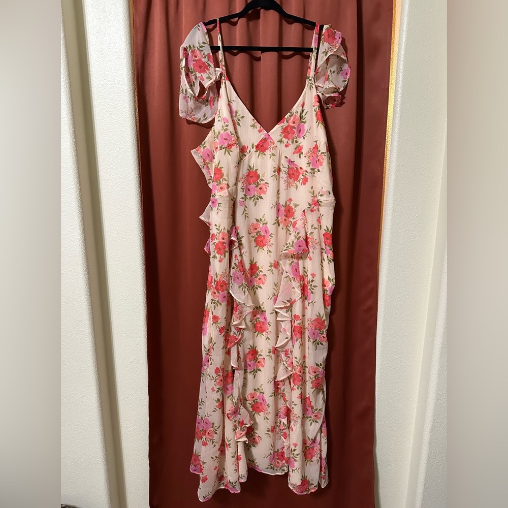 NWT Old Navy The Occasion Pink Floral Chiffon Ruffled Maxi Dress Womens 28 Plus